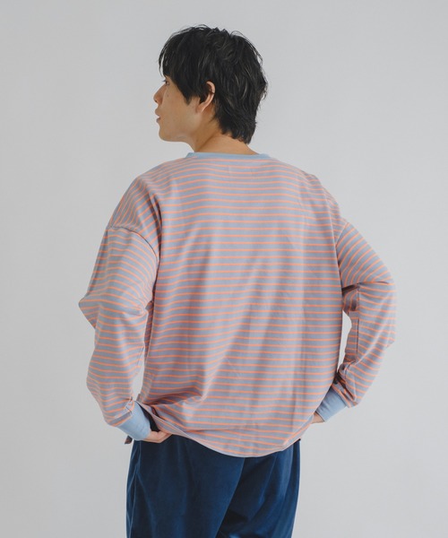 WHIMSIC（ウィムジック）の「【UNISEX】ミニパイルボーダーロングスリーブT（Tシャツ/カットソー・メンズ・ホワイト/ブラウン/ブルー/ブラック・FREE）」の14枚目の写真