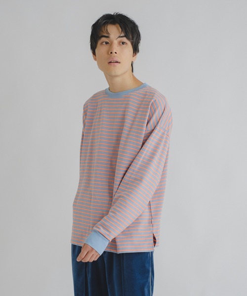 WHIMSIC（ウィムジック）の「【UNISEX】ミニパイルボーダーロングスリーブT（Tシャツ/カットソー・メンズ・ホワイト/ブラウン/ブルー/ブラック・FREE）」の13枚目の写真