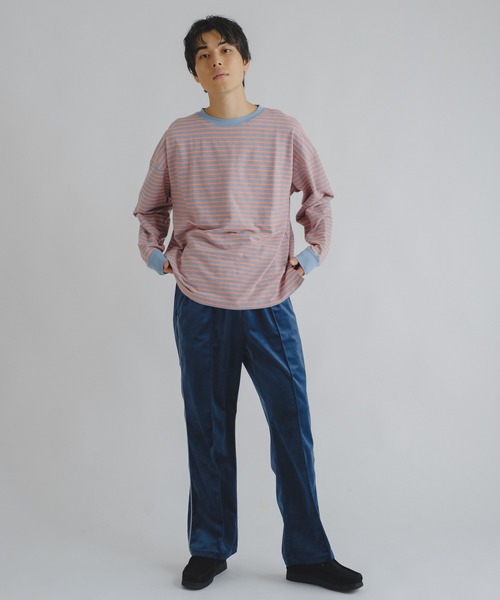 WHIMSIC（ウィムジック）の「【UNISEX】ミニパイルボーダーロングスリーブT（Tシャツ/カットソー・メンズ・ホワイト/ブラウン/ブルー/ブラック・FREE）」の15枚目の写真