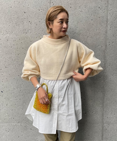 SHENERY（シーナリー）の「レイヤードニット（ニット/セーター・レディース・ブラック/オリーブ/オフホワイト・FREE）」の2枚目の写真