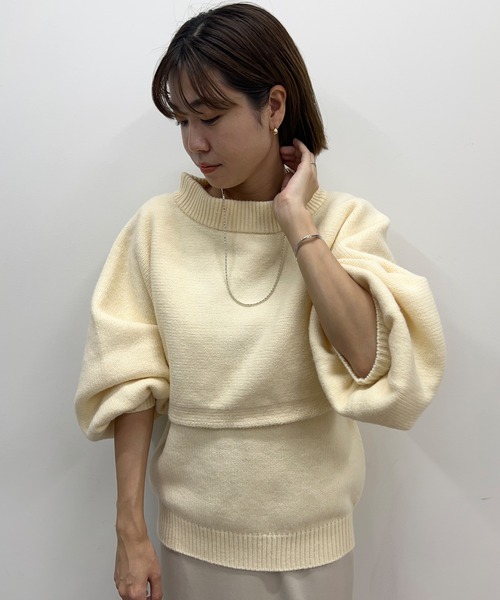 SHENERY（シーナリー）の「レイヤードニット（ニット/セーター・レディース・ブラック/オリーブ/オフホワイト・FREE）」の5枚目の写真