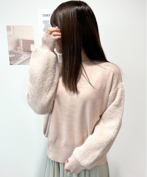 CECIL McBEE（セシルマクビー）の「袖フェザーアンゴラライクニット（ニット/セーター・レディース・ミント/ブラウン/ブラック/ベージュ・MEDIUM）」の3枚目の写真