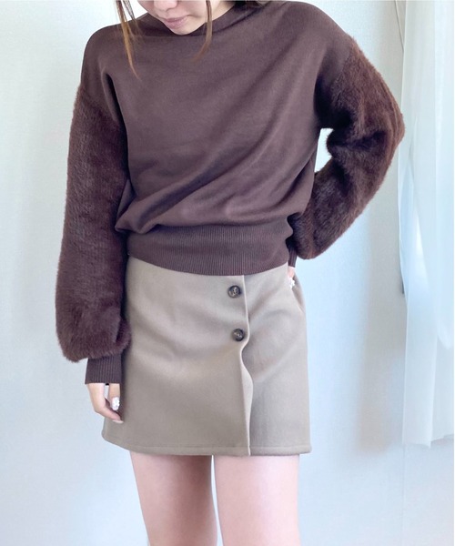CECIL McBEE（セシルマクビー）の「袖フェザーアンゴラライクニット（ニット/セーター・レディース・ミント/ブラウン/ブラック/ベージュ・MEDIUM）」の2枚目の写真