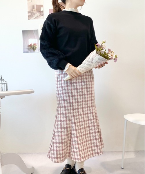 CECIL McBEE（セシルマクビー）の「袖フェザーアンゴラライクニット（ニット/セーター・レディース・ミント/ブラウン/ブラック/ベージュ・MEDIUM）」の9枚目の写真