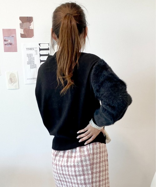 CECIL McBEE（セシルマクビー）の「袖フェザーアンゴラライクニット（ニット/セーター・レディース・ミント/ブラウン/ブラック/ベージュ・MEDIUM）」の7枚目の写真