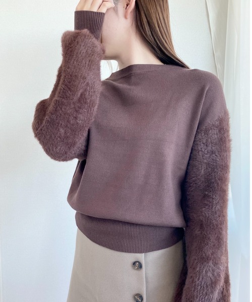 CECIL McBEE（セシルマクビー）の「袖フェザーアンゴラライクニット（ニット/セーター・レディース・ミント/ブラウン/ブラック/ベージュ・MEDIUM）」の6枚目の写真