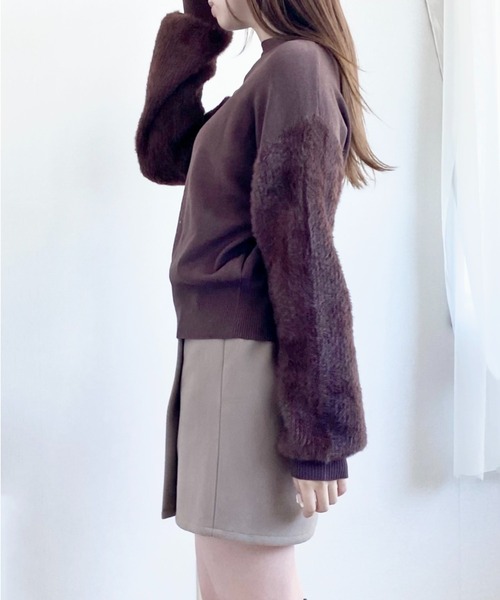 CECIL McBEE（セシルマクビー）の「袖フェザーアンゴラライクニット（ニット/セーター・レディース・ミント/ブラウン/ブラック/ベージュ・MEDIUM）」の5枚目の写真