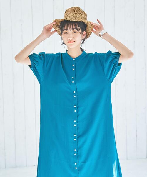 coen(コーエン)の「接触冷感ボリュームスリーブワンピース(シャツワンピース・レディース・ネイビー/ターコイズブルー/オレンジ・M/L)」の3枚目の写真