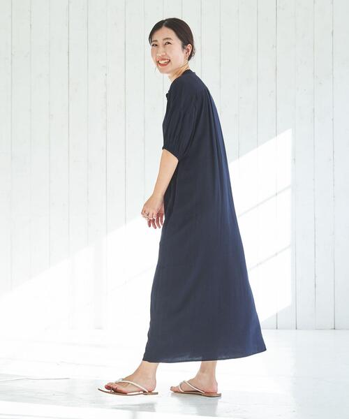 coen(コーエン)の「接触冷感ボリュームスリーブワンピース(シャツワンピース・レディース・ネイビー/ターコイズブルー/オレンジ・M/L)」の9枚目の写真