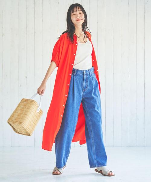 coen(コーエン)の「接触冷感ボリュームスリーブワンピース(シャツワンピース・レディース・ネイビー/ターコイズブルー/オレンジ・M/L)」の11枚目の写真