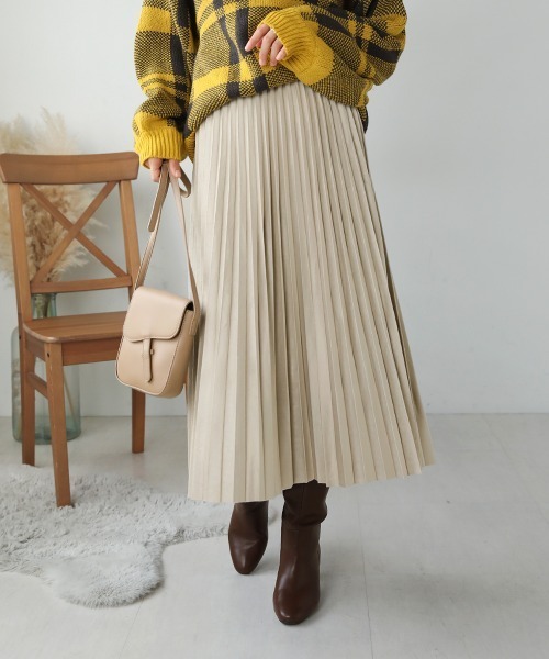起毛プリーツロングスカート