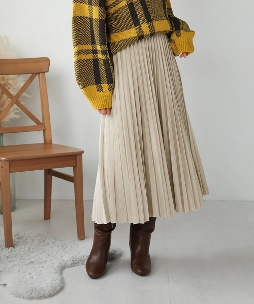 起毛プリーツロングスカート