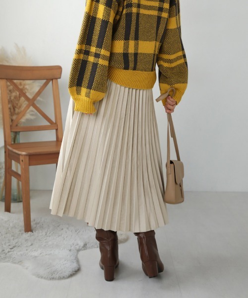 起毛プリーツロングスカート
