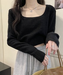 スクエアネックミニ丈ニット