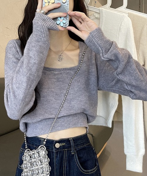 Amulet(アミュレット)の「スクエアネックミニ丈ニット(ニット/セーター・レディース・ブラック/グレー/ホワイト/ベージュ・FREE)」の10枚目の写真