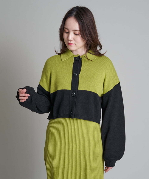 A de a.v.v（アードアー・ヴェ・ヴェ）の「バイカラーカーディガン（カーディガン/ボレロ・レディース・ブラック/ベージュ・38/36）」の2枚目の写真