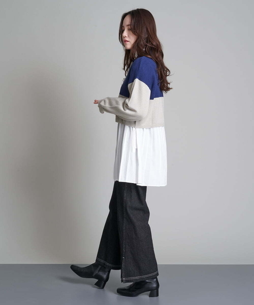 A de a.v.v（アードアー・ヴェ・ヴェ）の「バイカラーカーディガン（カーディガン/ボレロ・レディース・ブラック/ベージュ・38/36）」の6枚目の写真