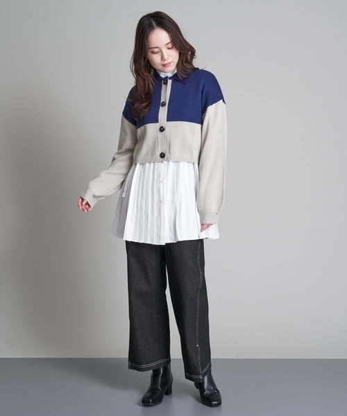 A de a.v.v（アードアー・ヴェ・ヴェ）の「バイカラーカーディガン（カーディガン/ボレロ・レディース・ブラック/ベージュ・38/36）」の7枚目の写真