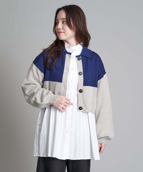 A de a.v.v（アードアー・ヴェ・ヴェ）の「バイカラーカーディガン（カーディガン/ボレロ・レディース・ブラック/ベージュ・38/36）」の14枚目の写真