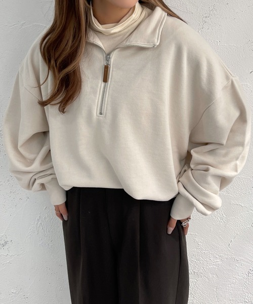 apres jour mignon(アプレジュールミニョン)の「ハーフジップ裏毛スウェット【ZOZOTOWN限定アイテム】(スウェット・レディース・オートミール/ネイビー/アイボリー・フリー/X-LARGE)」の7枚目の写真