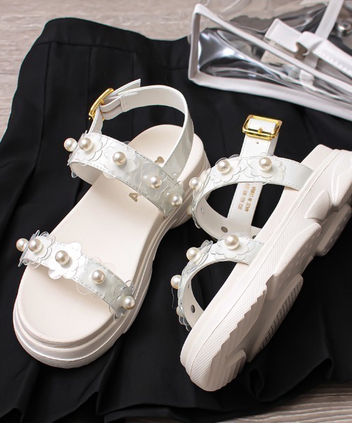 algy(アルジー)の「(ALGY)花柄 フラットヒール サンダル(サンダル・キッズ・ライトグリーン/ホワイト/ブラック/パープル・24.0cm/23.0cm/22.0cm/20.0cm/21.0cm/19.0cm)」の2枚目の写真