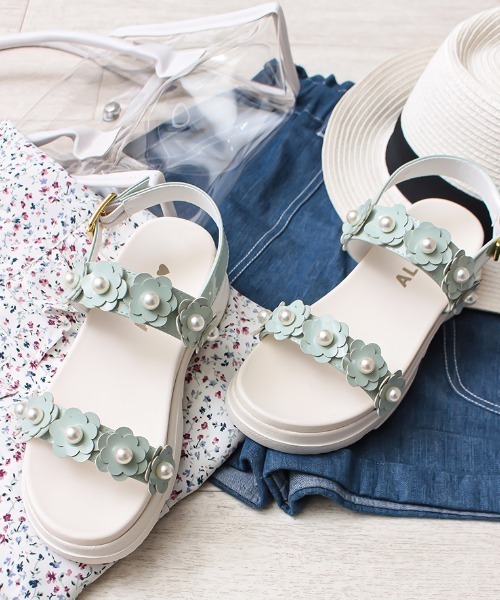 algy(アルジー)の「(ALGY)花柄 フラットヒール サンダル(サンダル・キッズ・ライトグリーン/ホワイト/ブラック/パープル・24.0cm/23.0cm/22.0cm/20.0cm/21.0cm/19.0cm)」の4枚目の写真