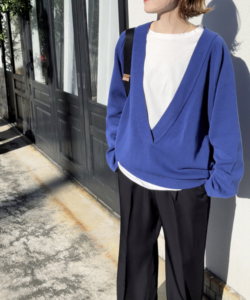 Spick & Span(スピックアンドスパン)の「≪WEB限定追加≫ミラノリブVネックニュアンスプルオーバー(ニット/セーター・レディース・チャコールグレー/ブルー系その他・FREE)」の8枚目の写真
