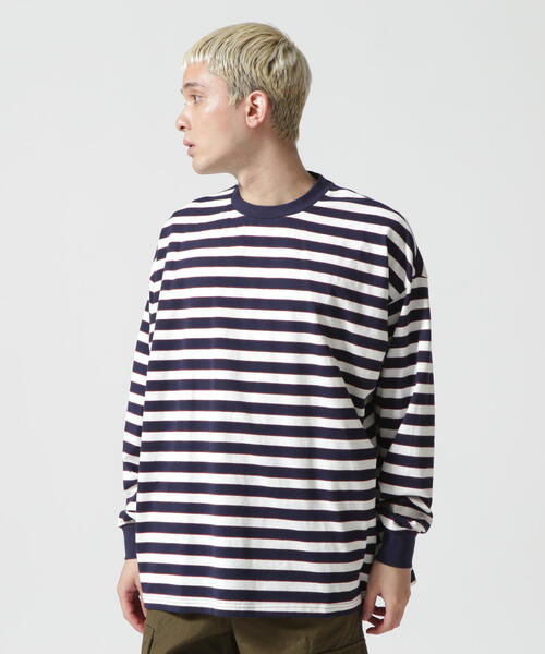 AVIREX(アヴィレックス)の「【WEB&DEPOT限定】BORDER LOGO LONG SLEEVE T-SHIRT / ボーダー ロゴ 長袖 Tシャツ / AVIREX / アヴィレックス(Tシャツ/カットソー・メンズ・ネイビー/オレンジ・L/M)」の2枚目の写真