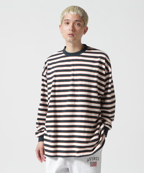 AVIREX(アヴィレックス)の「【WEB&DEPOT限定】BORDER LOGO LONG SLEEVE T-SHIRT / ボーダー ロゴ 長袖 Tシャツ / AVIREX / アヴィレックス(Tシャツ/カットソー・メンズ・ネイビー/オレンジ・L/M)」の1枚目の写真