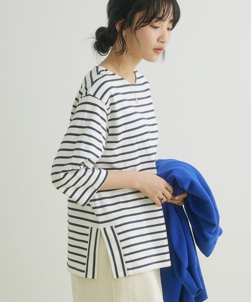 CRAFT STANDARD BOUTIQUE(クラフトスタンダードブティック)の「ボーダースリットプルオーバー(Tシャツ/カットソー・レディース・ピンク/グリーン/ネイビー/ブルー・FREE)」の3枚目の写真