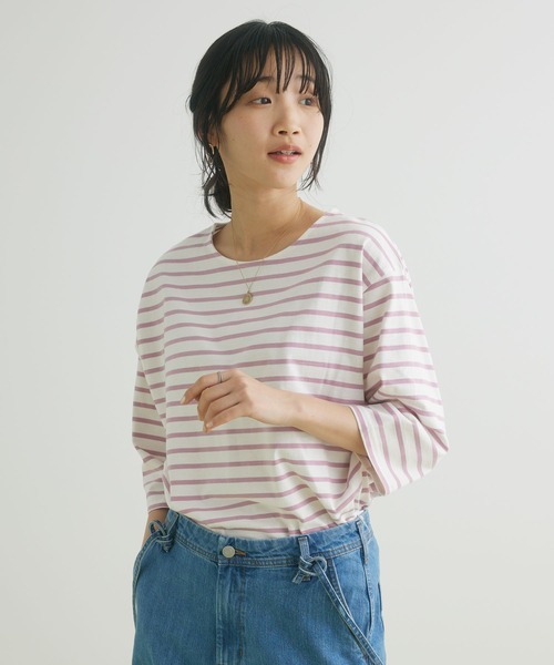 CRAFT STANDARD BOUTIQUE(クラフトスタンダードブティック)の「ボーダースリットプルオーバー(Tシャツ/カットソー・レディース・ピンク/グリーン/ネイビー/ブルー・FREE)」の1枚目の写真
