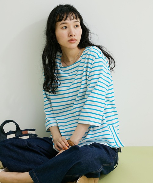 CRAFT STANDARD BOUTIQUE(クラフトスタンダードブティック)の「ボーダースリットプルオーバー(Tシャツ/カットソー・レディース・ピンク/グリーン/ネイビー/ブルー・FREE)」の4枚目の写真