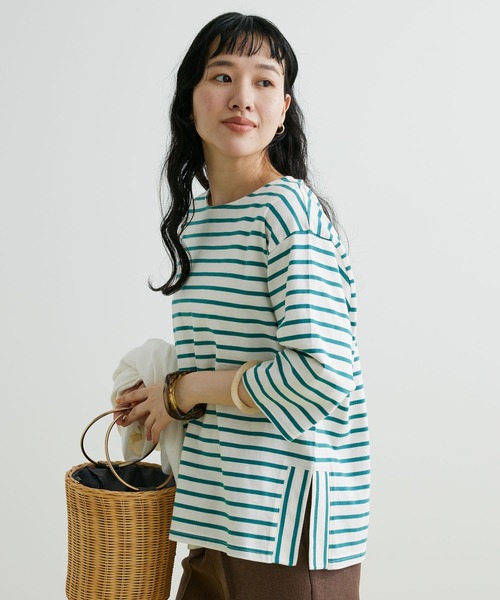 CRAFT STANDARD BOUTIQUE(クラフトスタンダードブティック)の「ボーダースリットプルオーバー(Tシャツ/カットソー・レディース・ピンク/グリーン/ネイビー/ブルー・FREE)」の2枚目の写真