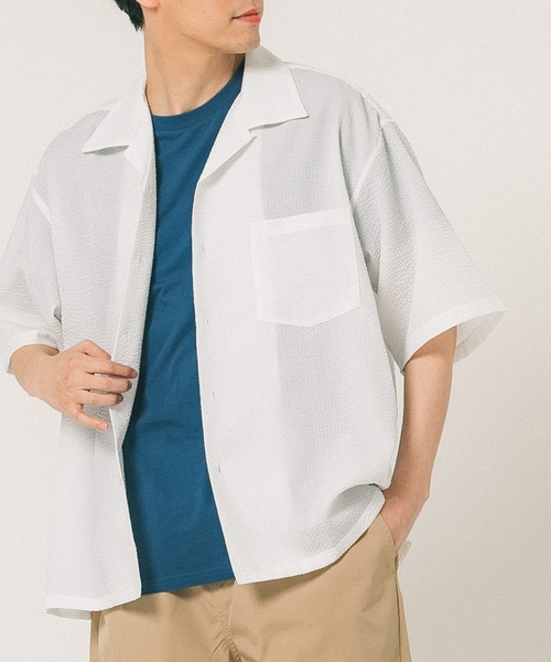 coca（coca）（コカ）の「メンズ シアサッカー開襟シャツ（シャツ/ブラウス・メンズ・ホワイト/ブラック・M/L/XL）」の2枚目の写真