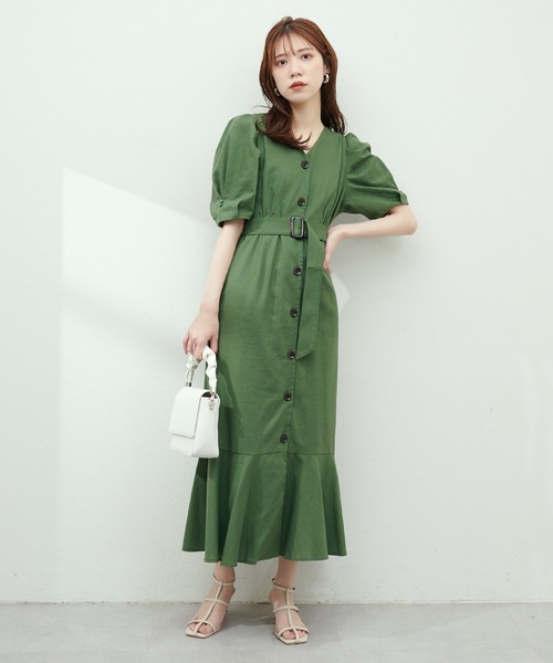 natural couture(ナチュラルクチュール)の「ベルト付き綿麻べっ甲釦ワンピース(ワンピース・レディース・ブラック/ベージュ/オレンジ/グリーン/その他1/その他2・LARGE/FREE)」の22枚目の写真