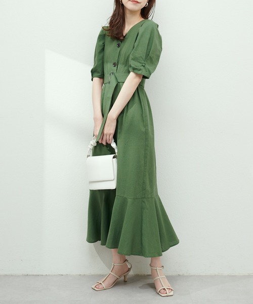 natural couture(ナチュラルクチュール)の「ベルト付き綿麻べっ甲釦ワンピース(ワンピース・レディース・ブラック/ベージュ/オレンジ/グリーン/その他1/その他2・LARGE/FREE)」の21枚目の写真
