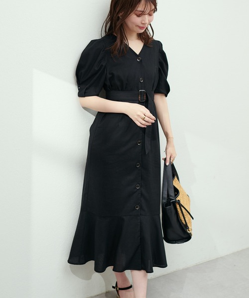 natural couture(ナチュラルクチュール)の「ベルト付き綿麻べっ甲釦ワンピース(ワンピース・レディース・ブラック/ベージュ/オレンジ/グリーン/その他1/その他2・LARGE/FREE)」の15枚目の写真