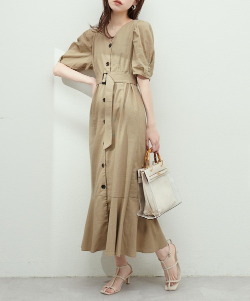 natural couture(ナチュラルクチュール)の「ベルト付き綿麻べっ甲釦ワンピース(ワンピース・レディース・ブラック/ベージュ/オレンジ/グリーン/その他1/その他2・LARGE/FREE)」の16枚目の写真