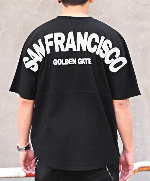 LUXSTYLE(ラグスタイル)の「バックロゴ発泡プリント半袖ビッグTシャツ(Tシャツ/カットソー・メンズ・グレイッシュベージュ/ブラック×ホワイト/ホワイト/ブラック・M/L)」の16枚目の写真