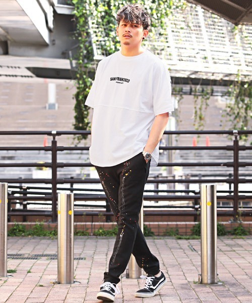 LUXSTYLE(ラグスタイル)の「バックロゴ発泡プリント半袖ビッグTシャツ(Tシャツ/カットソー・メンズ・グレイッシュベージュ/ブラック×ホワイト/ホワイト/ブラック・M/L)」の18枚目の写真