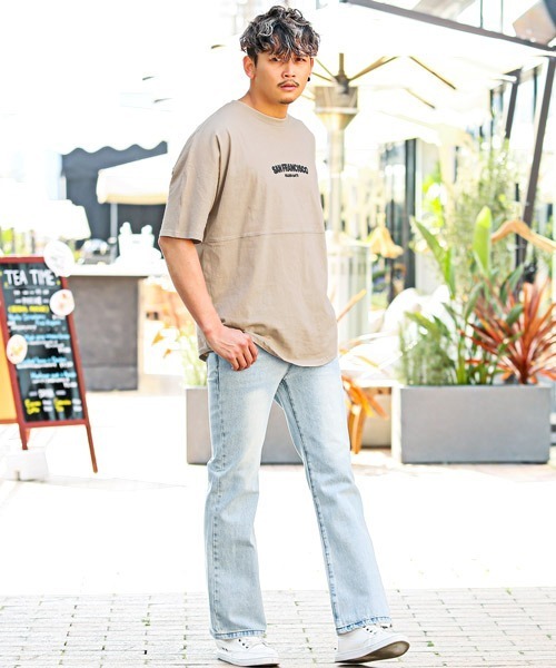 LUXSTYLE(ラグスタイル)の「バックロゴ発泡プリント半袖ビッグTシャツ(Tシャツ/カットソー・メンズ・グレイッシュベージュ/ブラック×ホワイト/ホワイト/ブラック・M/L)」の20枚目の写真