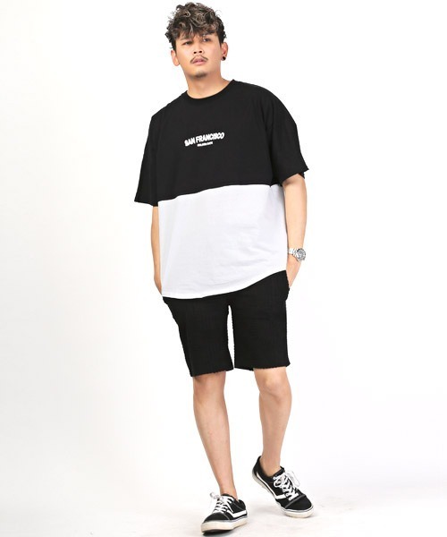 LUXSTYLE(ラグスタイル)の「バックロゴ発泡プリント半袖ビッグTシャツ(Tシャツ/カットソー・メンズ・グレイッシュベージュ/ブラック×ホワイト/ホワイト/ブラック・M/L)」の22枚目の写真