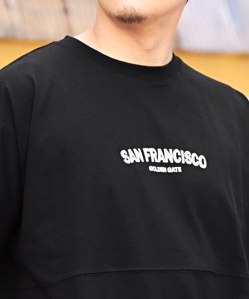 LUXSTYLE(ラグスタイル)の「バックロゴ発泡プリント半袖ビッグTシャツ(Tシャツ/カットソー・メンズ・グレイッシュベージュ/ブラック×ホワイト/ホワイト/ブラック・M/L)」の6枚目の写真