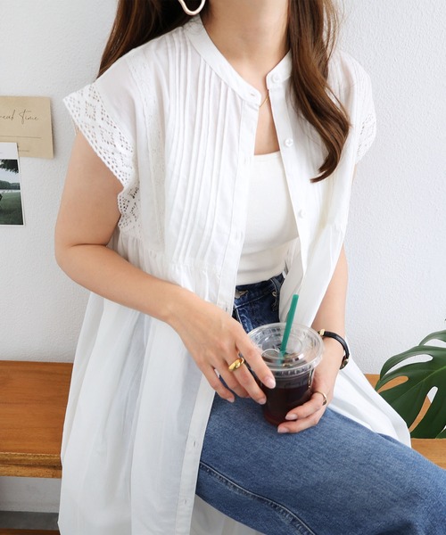 andme(アンドミー)の「インド綿ピンタックレース2WAYフレンチスリーブワンピース(ワンピース・レディース・ブラック/オフホワイト/ブラウン/ネイビー・M)」の12枚目の写真