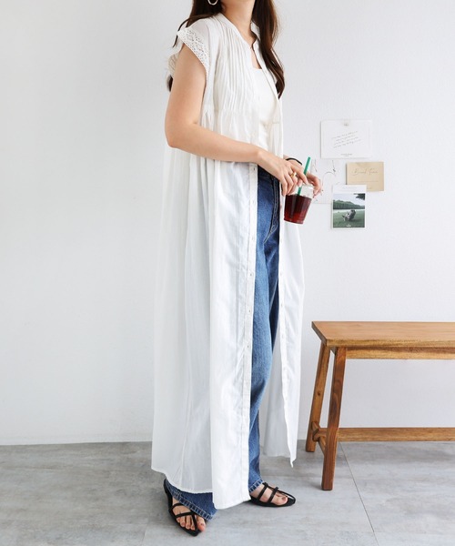 andme(アンドミー)の「インド綿ピンタックレース2WAYフレンチスリーブワンピース(ワンピース・レディース・ブラック/オフホワイト/ブラウン/ネイビー・M)」の10枚目の写真