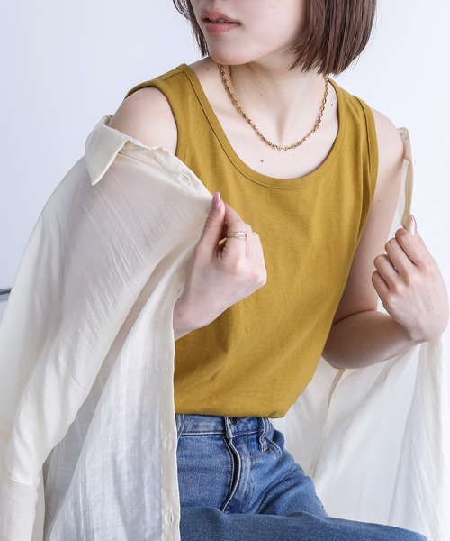 n'OrLABEL(ノアールレーベル)の「『シンプルコットンタンクトップ』(タンクトップ・レディース・マスタード/グレイッシュブルー/モカ/ホワイト/ブルーグリーン/ブラック/ブルー/グレイッシュベージュ/ダークグレー/ラベンダー・L/LL/M)」の10枚目の写真