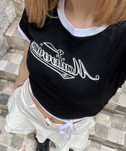 SPIGA（スピーガ）の「MailinniaoロゴシャーリングＴシャツ（Tシャツ/カットソー・レディース・ホワイト/ブラック・FREE）」の7枚目の写真