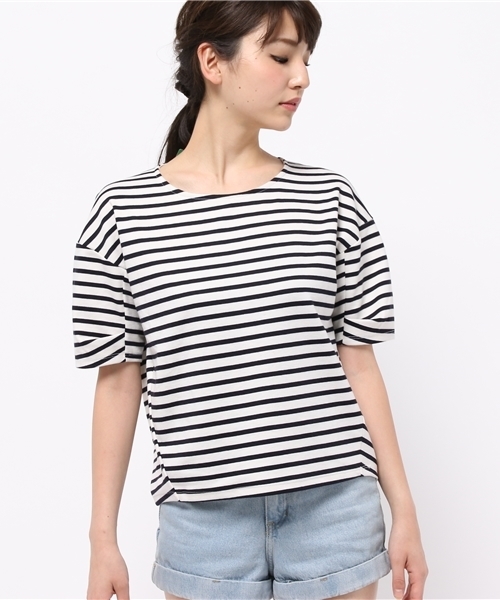 earth music&ecology(アースミュージックアンドエコロジー)の「ボーダーポンチ袖タックプルオーバー(Tシャツ/カットソー・レディース・オレンジ/オフホワイト/ブルー・FREE)」の4枚目の写真