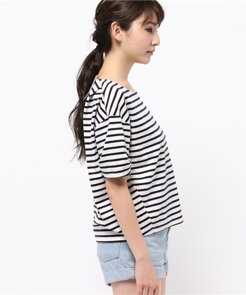 earth music&ecology(アースミュージックアンドエコロジー)の「ボーダーポンチ袖タックプルオーバー(Tシャツ/カットソー・レディース・オレンジ/オフホワイト/ブルー・FREE)」の5枚目の写真