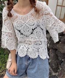 ふっくらレースゆったりトップス